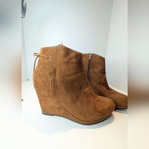 Cato Brown Suede Wedge Ankle Boots